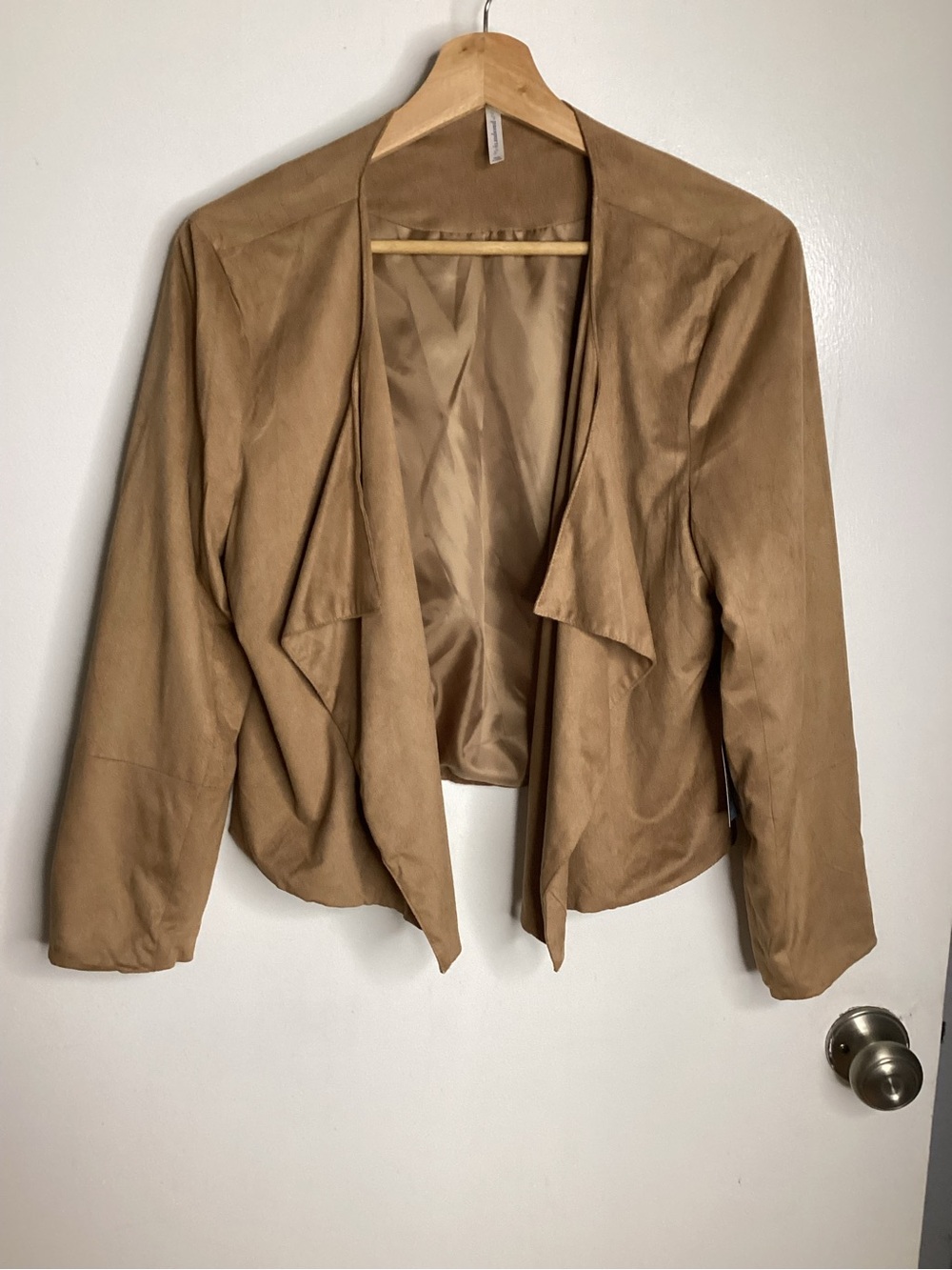 Passport Open Front Draped Jacket - Tan M